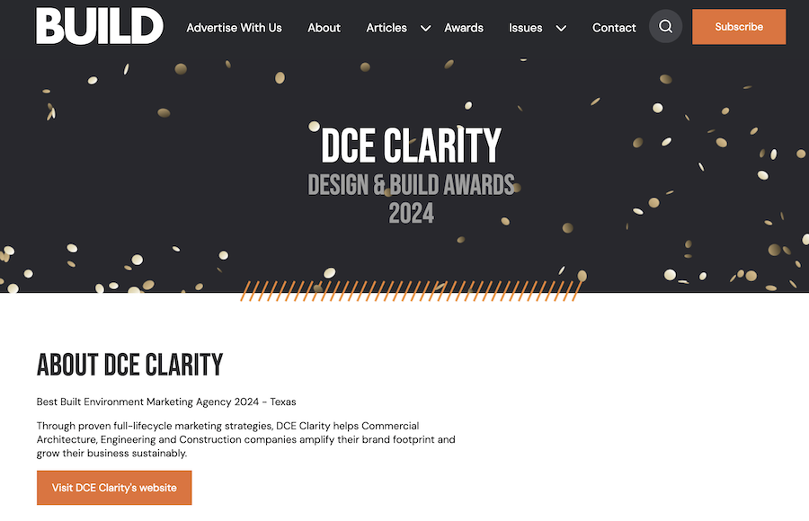 DCE Clarity Recognized as Best Built Environment Marketing Agency in Texas