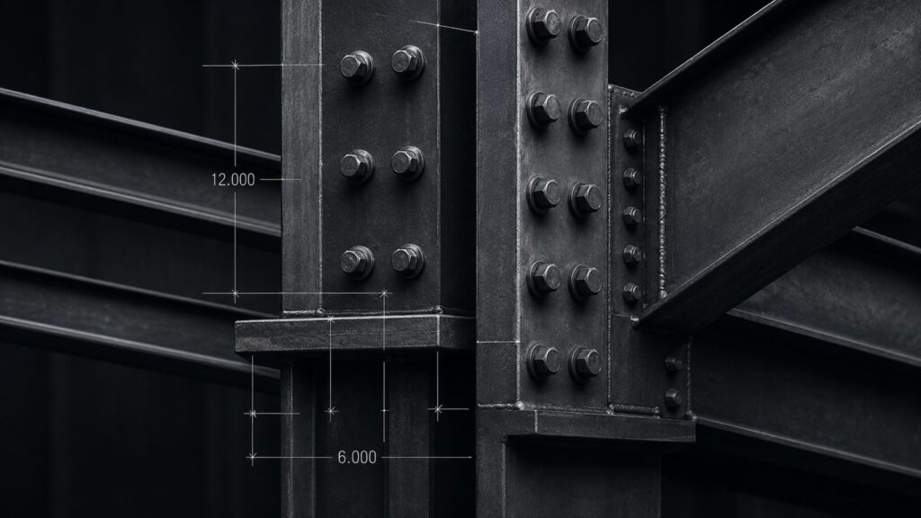 Close-up of bolted structural steel connections